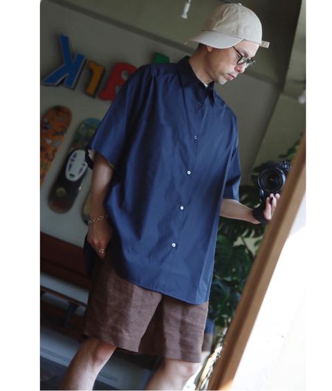 Graphpaper Broad S/S Oversized Regular Collar Shirt"NAVY"スタイル.2022.5.21.