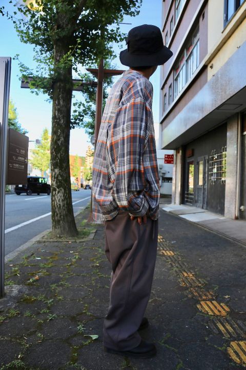 Graphpaper Tencel Check Band Collar Big Sleeve Shirt"GRAY×ORANGE"Style.2020.8.15.