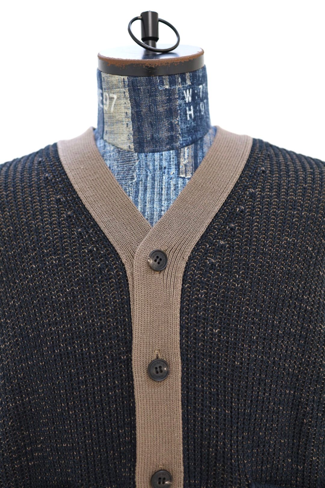 コムデギャルソンオム26SS シルク×綿片畦プレーティングカーディガン(HQ-N002-051)NAVY×BROWN☆2月6日(金)発売