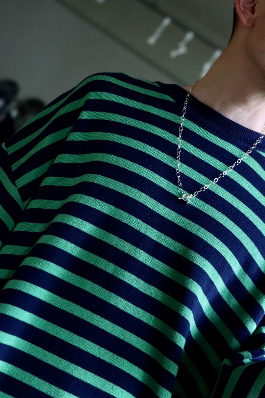 イズネス22SS SHORT SLEEVE BASQUE SHIRT(NAVY×GREEN BORDER)