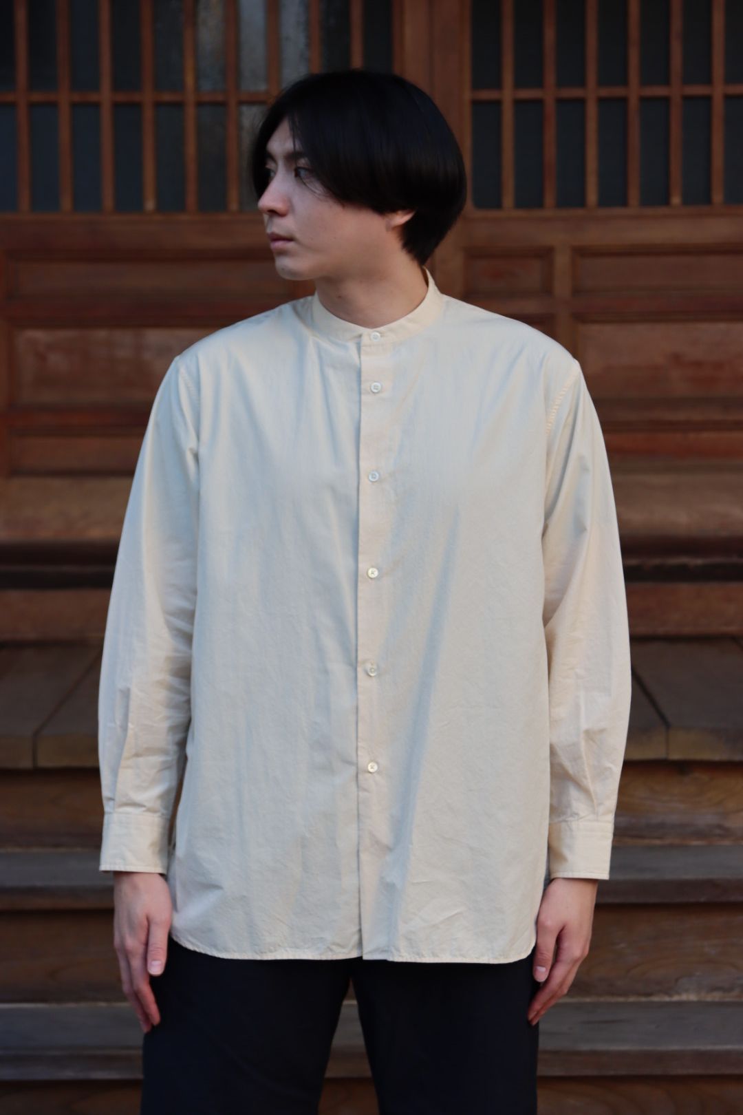 Ets.MATERIAUX Band collar shirt(OFF WHITE)style. | 2139 | mark