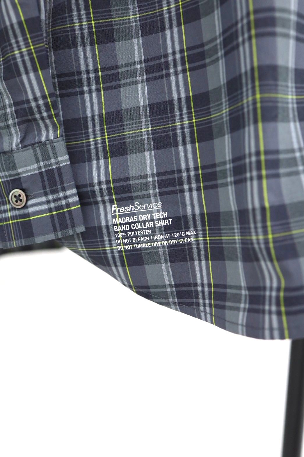 フレッシュサービス MADRAS DRY TECH BAND COLLAR SHIRT (FSC261-50250)GRAY