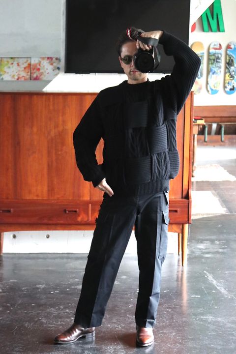 YOKE CROSSING CABLE CREW NECK KNIT"BLACK"style.2021.10.13.