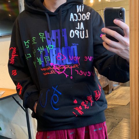 doublet MESSAGE EMBROIDERY HOODIE"BLACK"style.2020.9.18