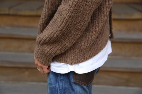 YOKE 3G BACK ZIP RIB CREW NECK"BEIGE"Style.2020.9.19.
