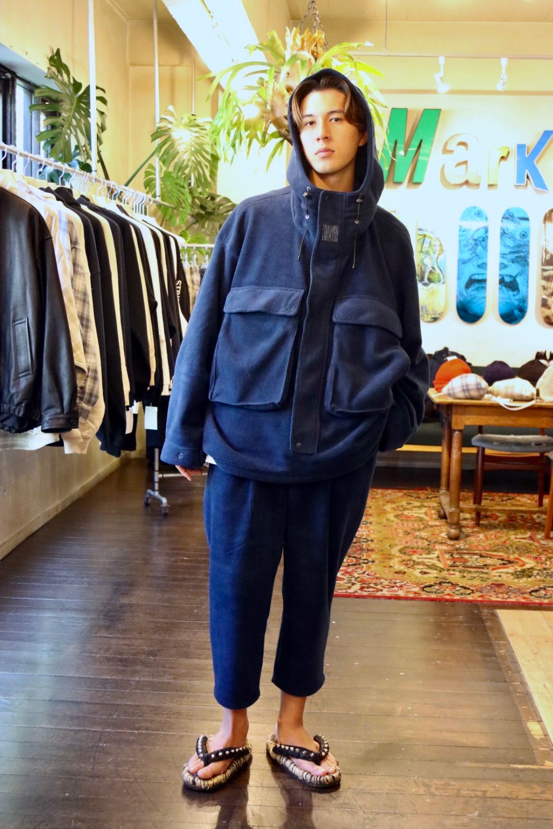S.F.C 新作FLEECE HOODIE JACKET"NAVY"スタイル