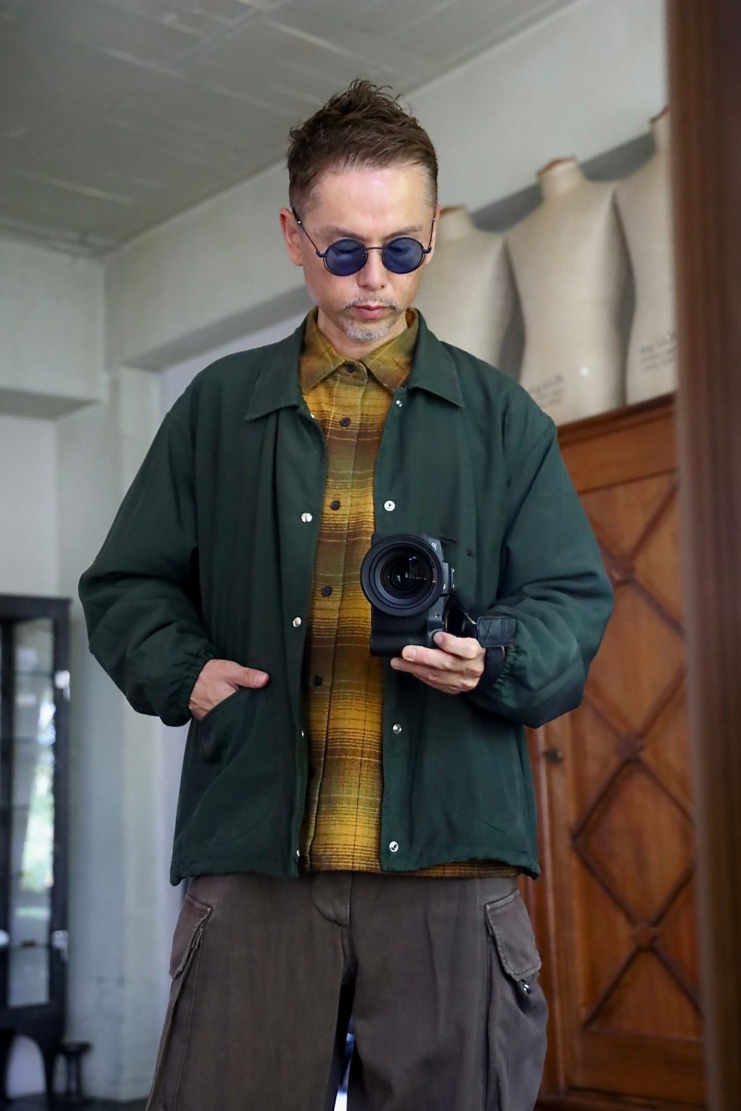 A.PRESSE 2026 STYLE2 Vintage Washed Silk Taffeta Coach Jacketスタイル