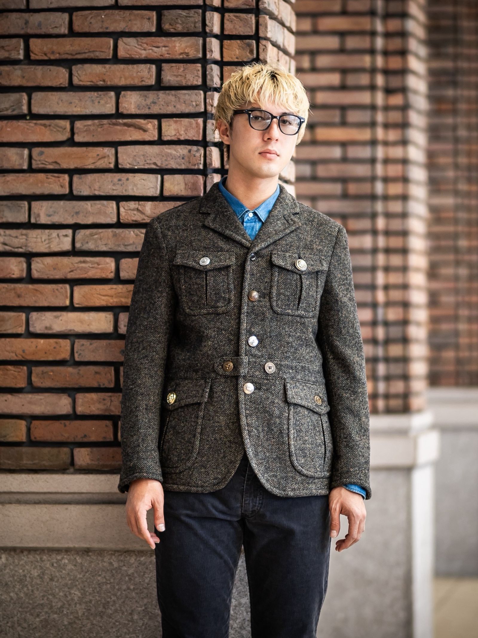 ジュンヤワタナベマン 26FW ウールナイロンツイードジャケット (WR-J014-051)BLACK×GREEN☆10月2日(金)発売！