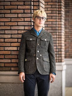 ジュンヤワタナベマン 26FW ウールナイロンツイードジャケット (WR-J014-051)BLACK×GREEN☆10月2日(金)発売！