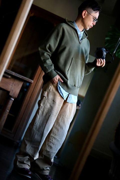 A.PRESSE Vintage Half Zip Sweat Hoodie"OLIVE"スタイル2025.1.25.