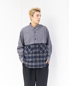 コムデギャルソンオム25FW 綿ストライプシャツ(HP-B018-051)NAVY/WHITE×GRAY/NAVY★10月3日(金)発売！