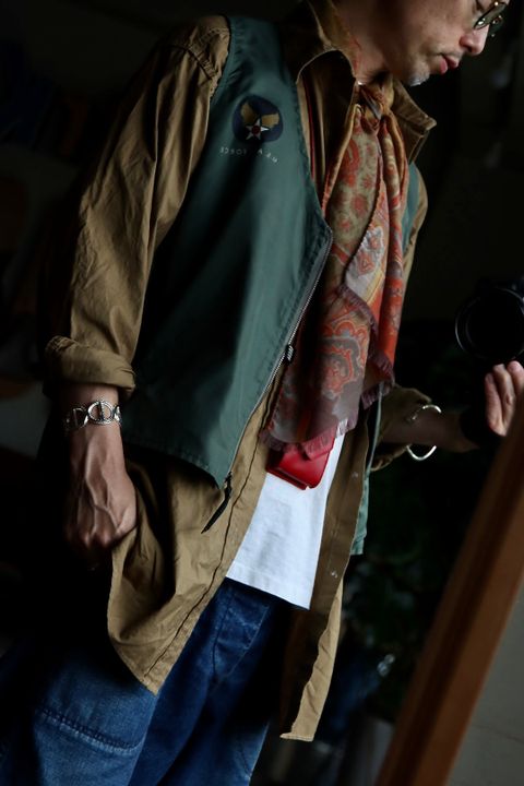 アプレッセ22AW Over Dyeing Military Shirt"BEIGE"スタイル