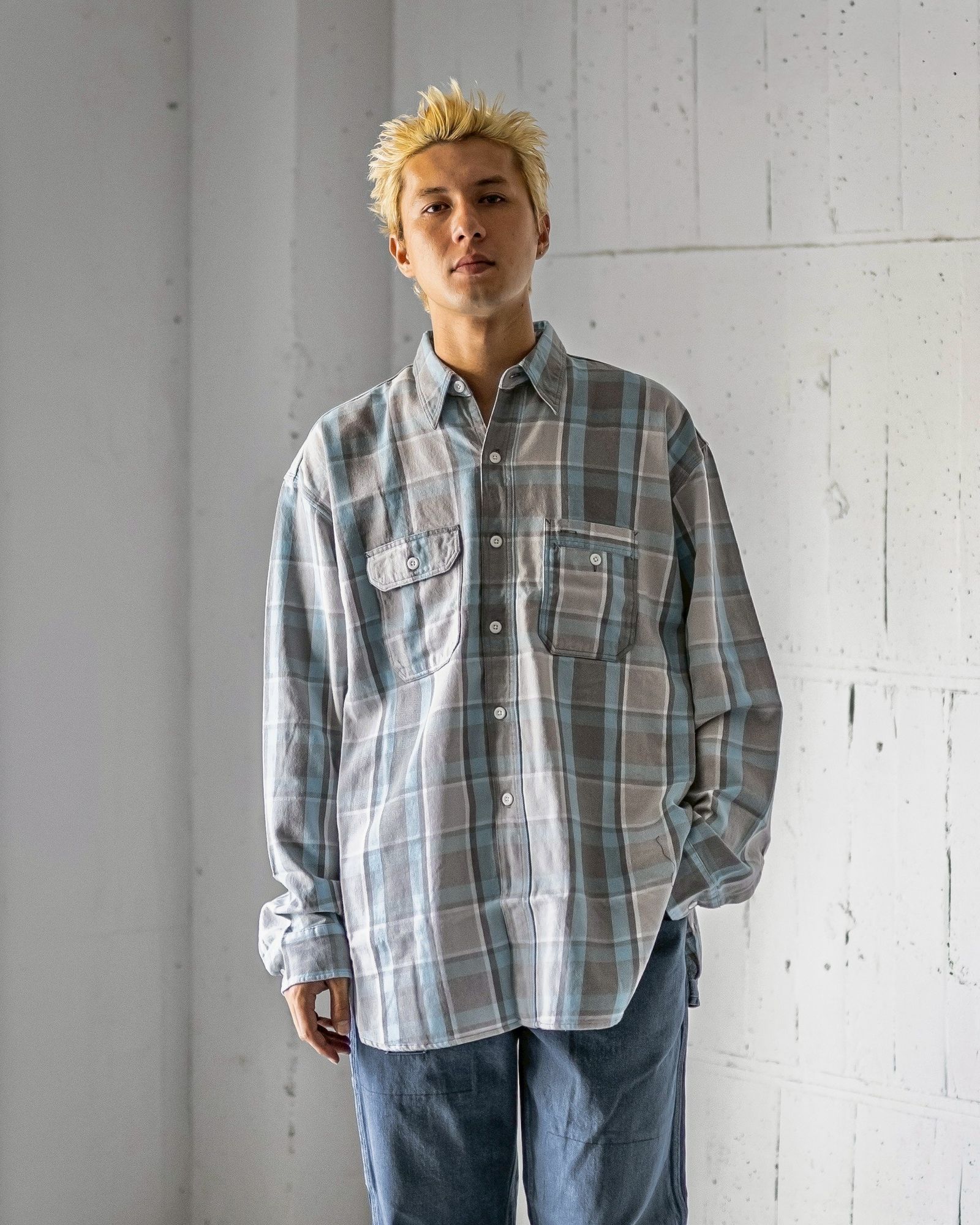 BOW WOW 25FWバウワウ PAINTER'S FLANNEL SHIRT(BW252-PFS)L.BLUE X O.WHITE★9月13日(土)11:00発売！