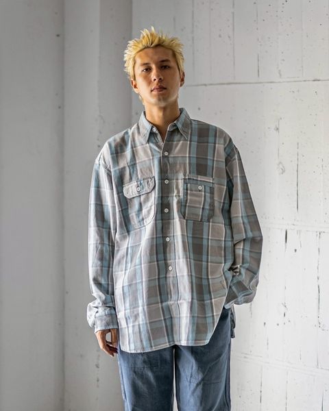BOW WOW 25FWバウワウ PAINTER'S FLANNEL SHIRT(BW252-PFS)L.BLUE X O.WHITE