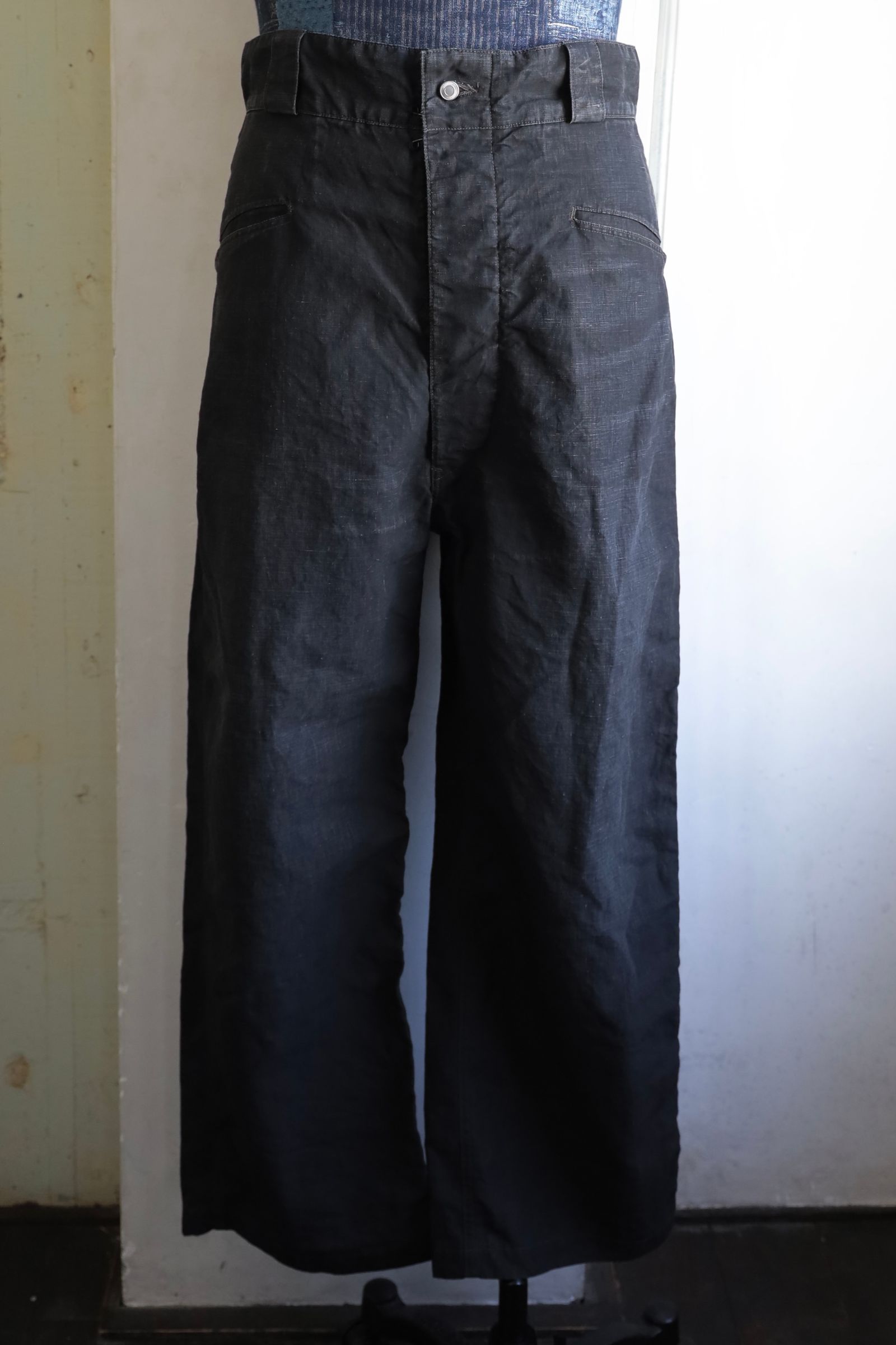A.PRESSE - アプレッセ Vintage Black Linen Trousers (25SAP-04 A.PRESSE - アプレッセ Vintage Black Linen Trousers (25SAP-04