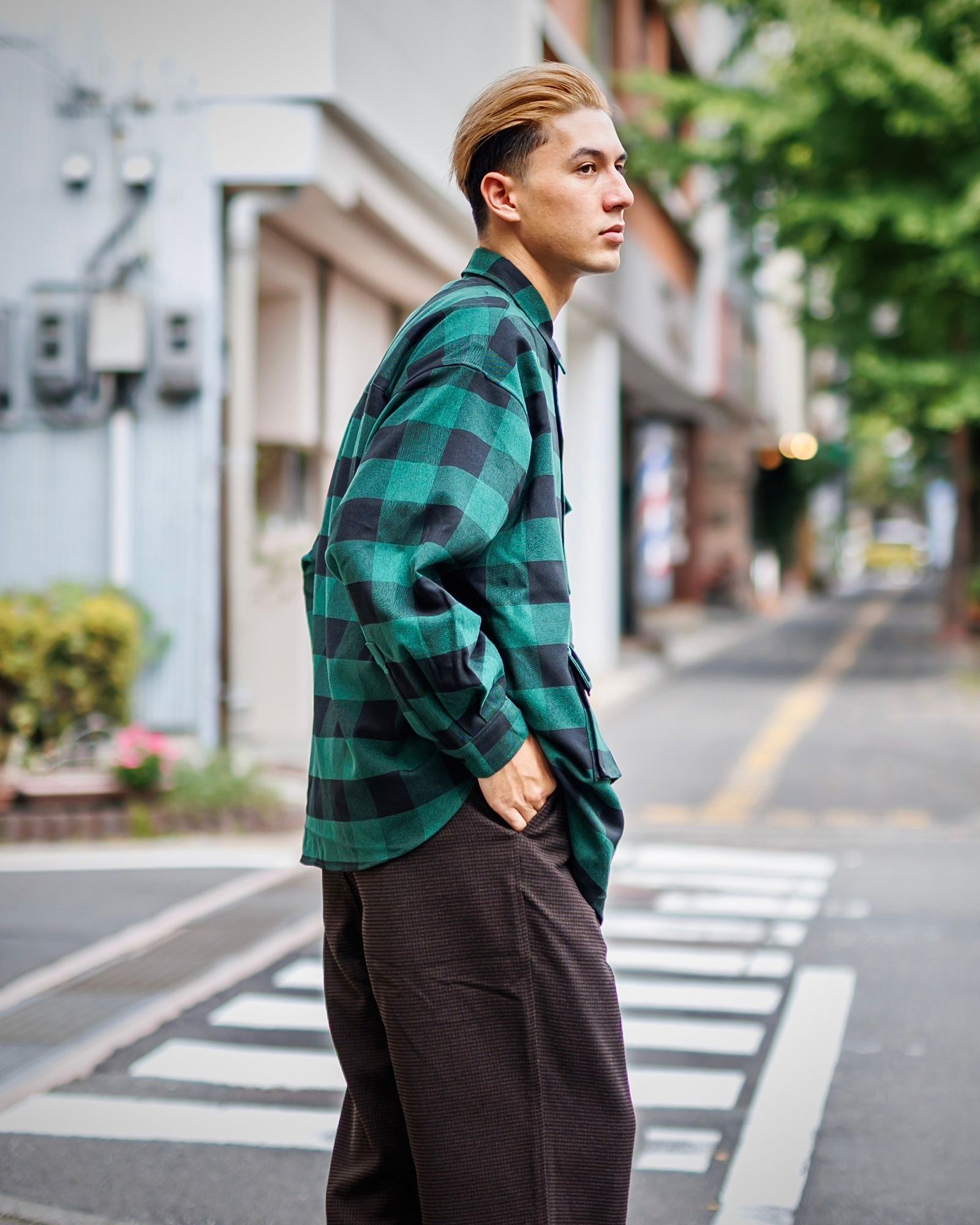 フレッシュサービス BUFFALO CHECK MULTI POCKET SHIRT(FSC243-50133)GREEN CHECK