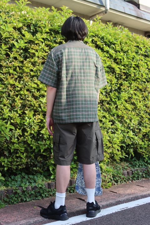 COMME des GARCONS HOMME リネン綿チェック x 綿タイプライター S/S オープンカラーシャツ style.2022.5.6