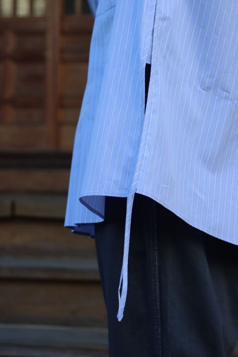 YOKE THOMAS MASON STRIPED PIPING SHIRT"SAXE"style.
