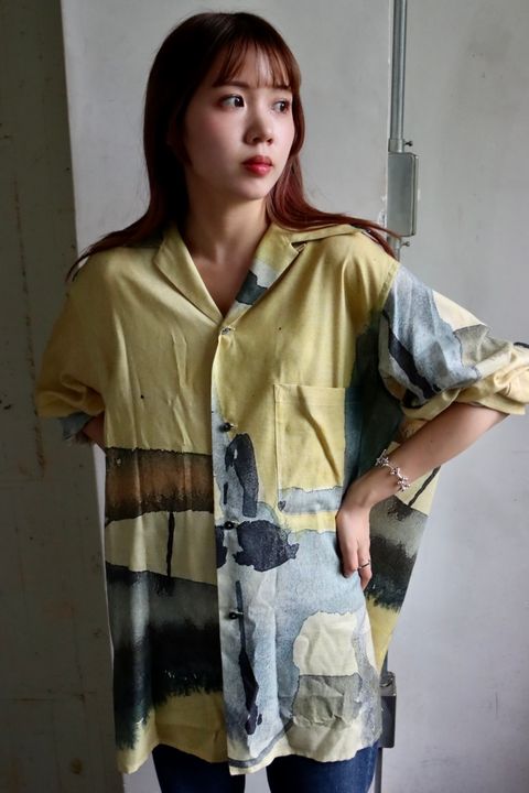 YOKE PRINTED OPEN COLLAR SHIRT"YELLOW"スタイル