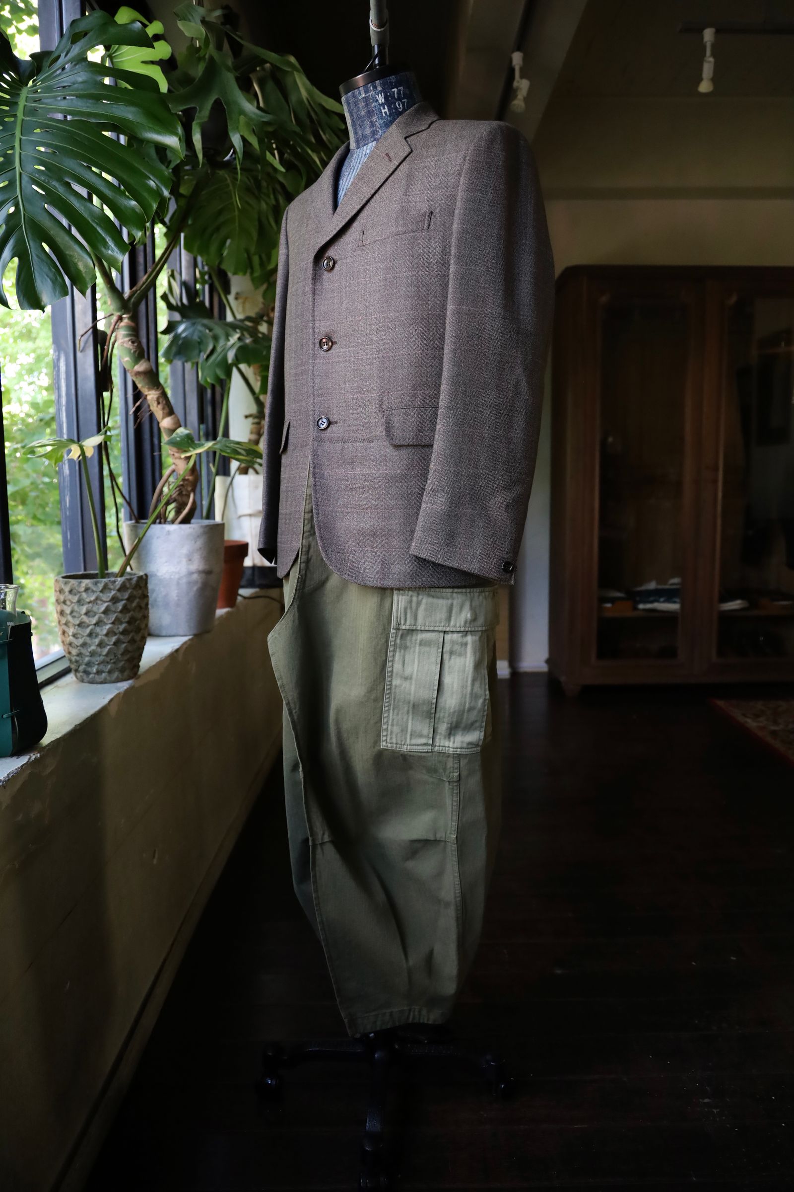 ジュンヤワタナベマン24AW ウールチェック×綿ヘリンボーンコート(WN-CO10-051)D.BROWN×KAHKI