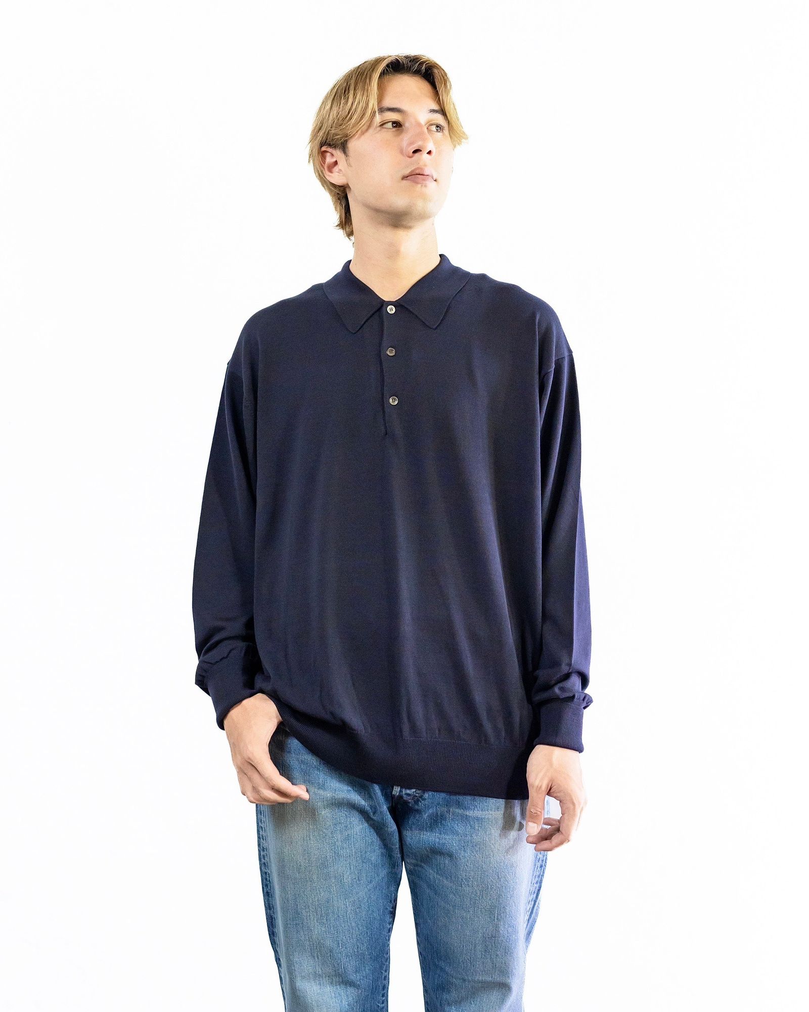 A.PRESSE Wool Knit L/S Polo Shirt(NAVY) 8月10日(土)新作発売！ | 5147 | mark