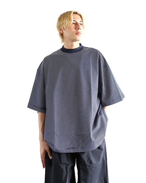 イズネス 24SS BALLOON BORDER SHORT SLEEVE T-SHIRT(NAVY) style 2024.4.5
