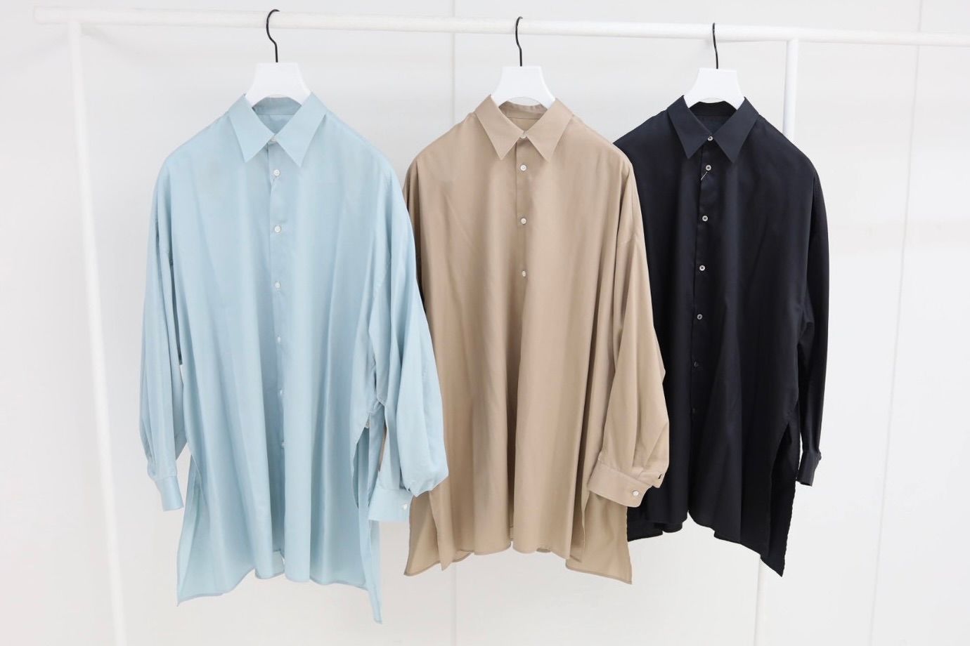 グラフペーパー WOMENS 26SS  Silicon Poplin Deep Slit Regular Collar Shirt(GL261-50183)BLACK☆2月28日(土)発売！