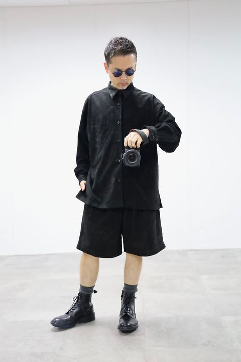 Graphpaper 26SS Cow Nubuck Leather L/S Oversized Regular Collar Shirt"BLACK"スタイル