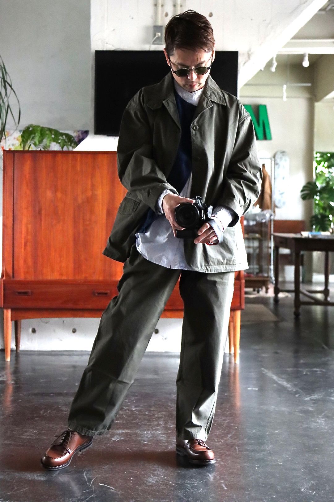FreshService OVERDYED LEFT TWILL ENGINEER JACKET"DARK OLIVE"style.