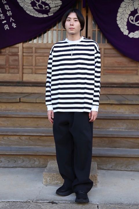 Graphpaper Border L/S Pocket Tee"BLK×WHT"style.9.22.
