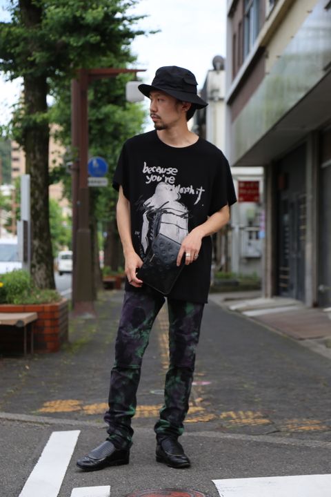 yohji yamamoto 丸首半袖メッセージプリントTシャツ カルティマ社長絵抜染PT Style.2020.8.2.