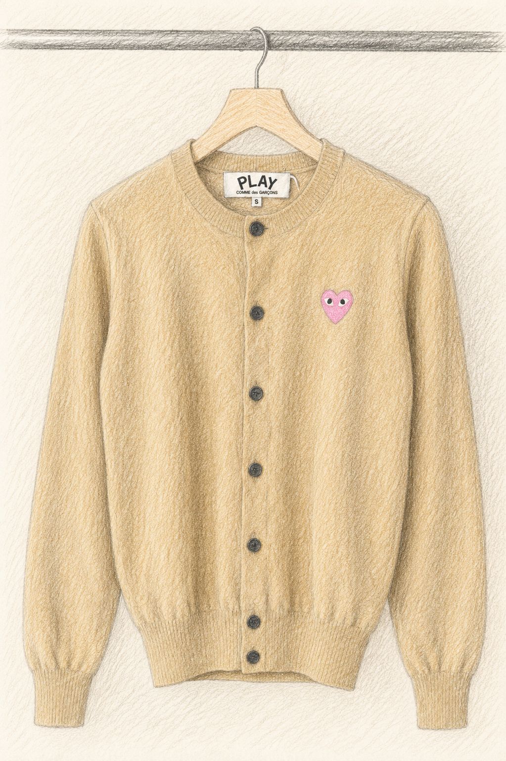 プレイコムデギャルソン ROUND NECK CARDIGAN PINK EMBLEM(AX-N098-051)CAMEL-PINK EMBLEM☆7月5日(日)発売！