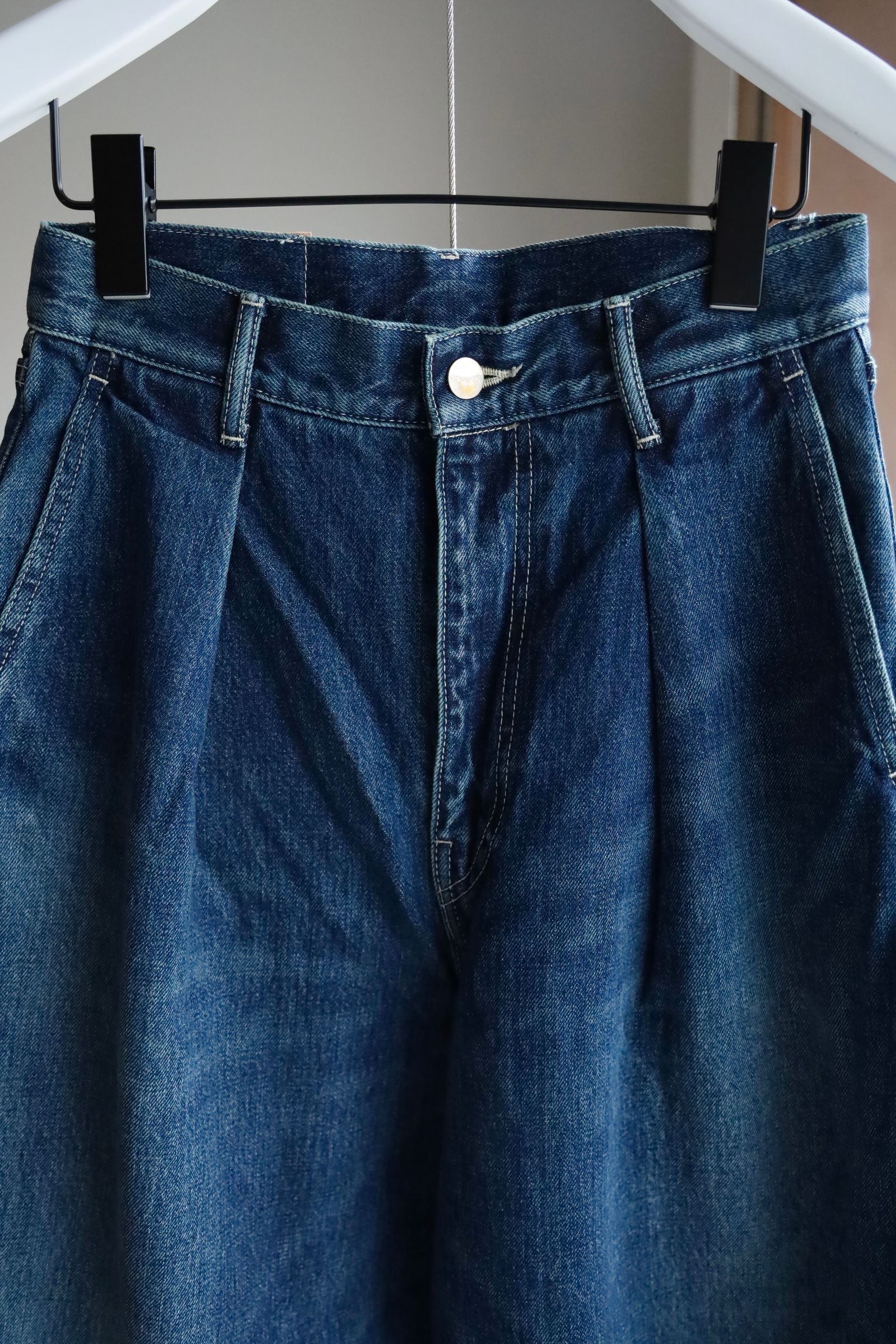 Graphpaper 25AW Women's Selvage Denim Two Tuck Wide Pants(GL253-40062DB)INDIGO_DARK FADE