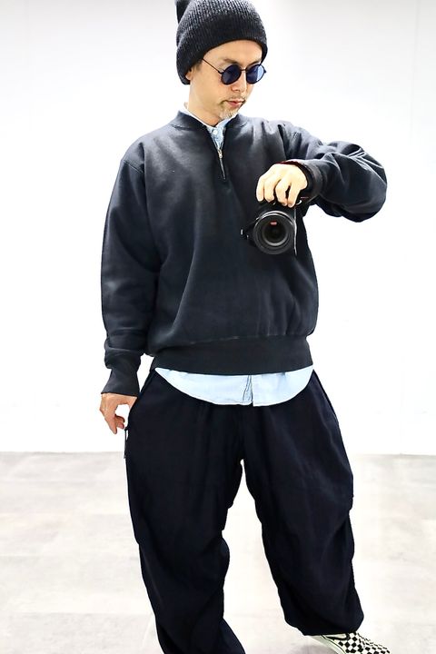 A.PRESSE Vintage Half Zip Rib Collar Sweatshirt"BLACK"スタイル2025.10.7.