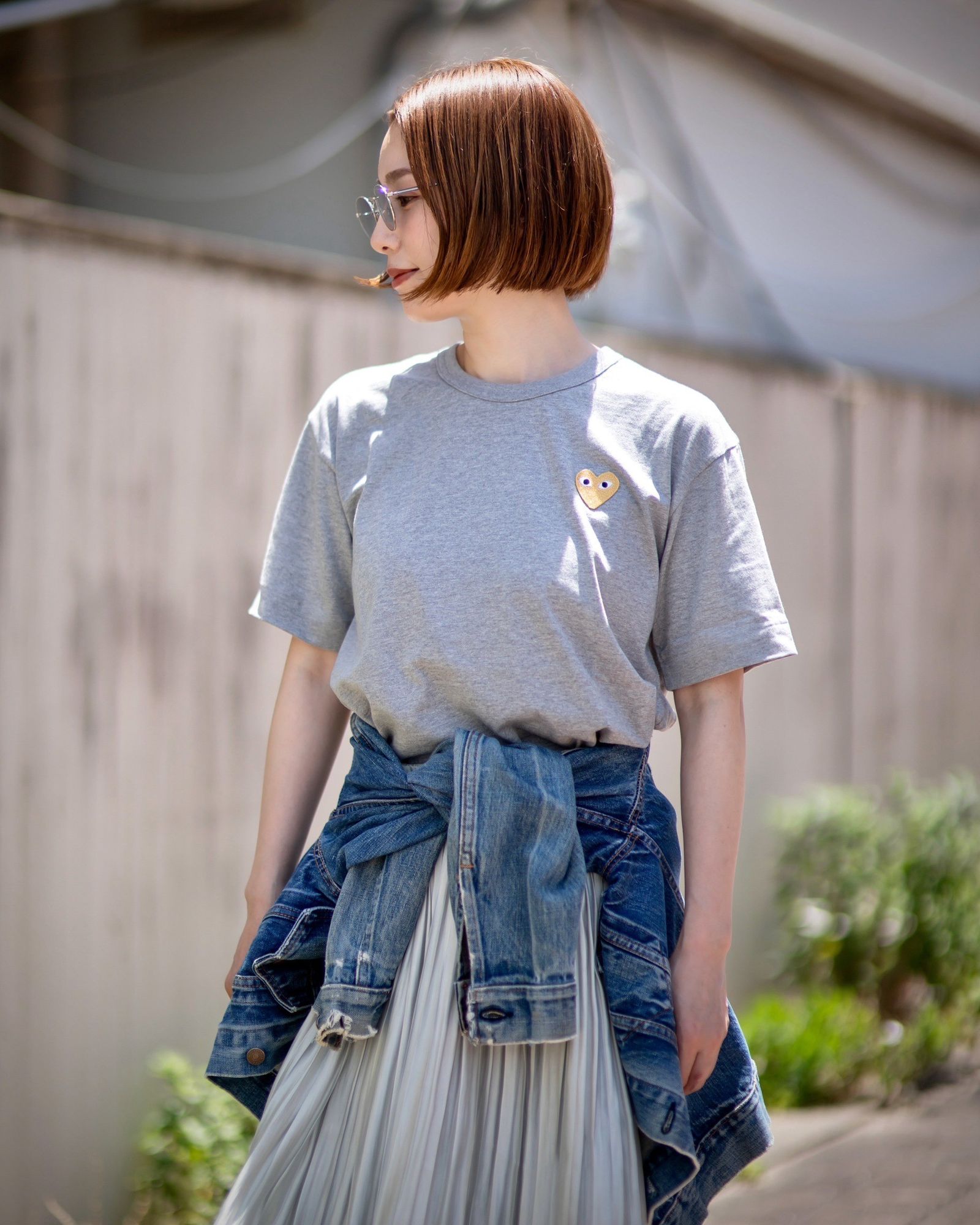プレイコムデギャルソン ワンポイントTシャツ GOLD HEART (Grey)