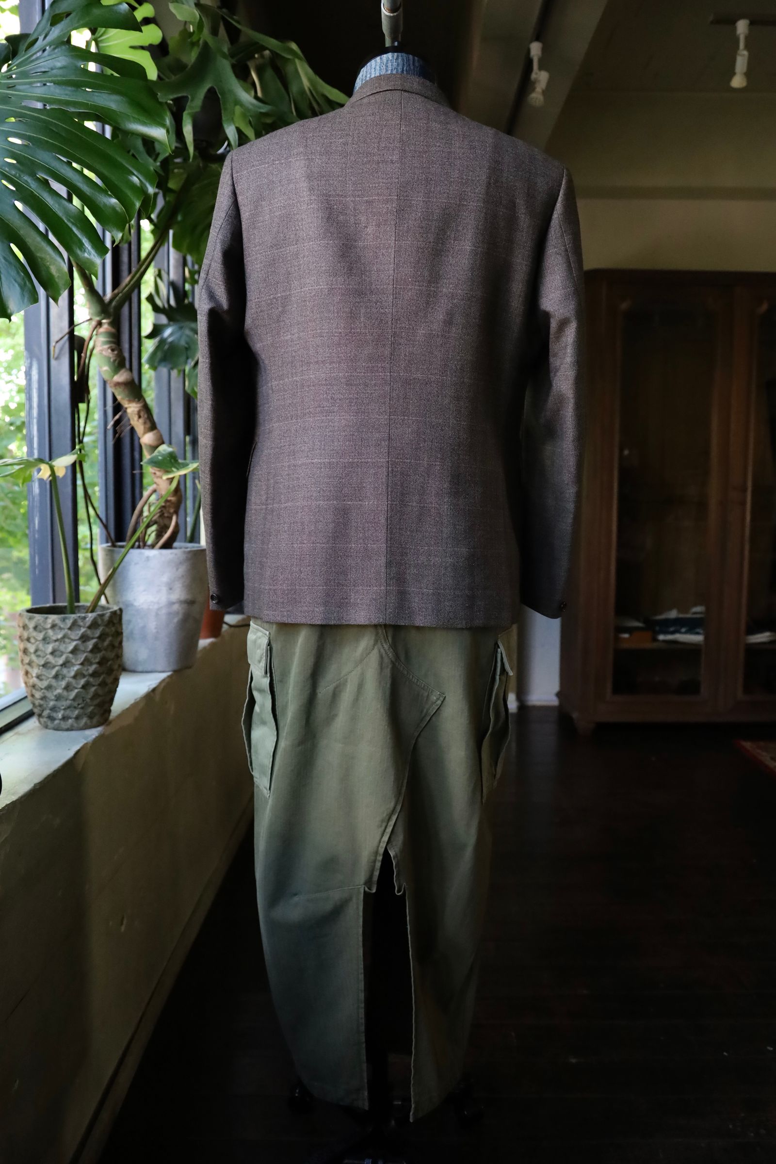 ジュンヤワタナベマン24AW ウールチェック×綿ヘリンボーンコート(WN-CO10-051)D.BROWN×KAHKI