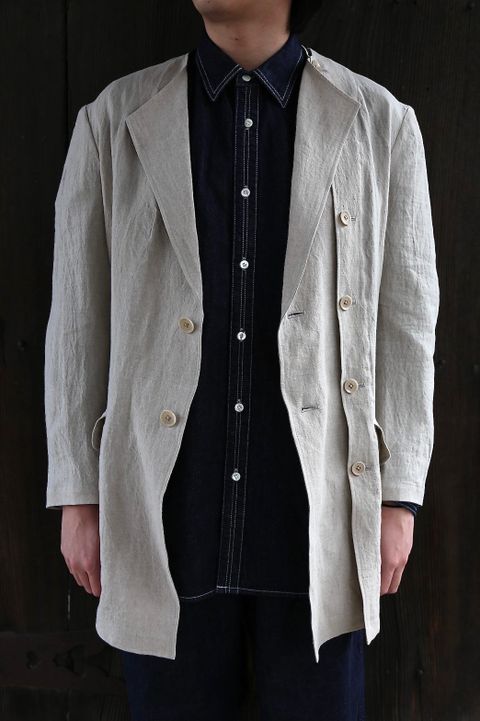 Yohji Yamamoto N-襟なし左身釦あきリネンジャケットstyle.2021.3.17.