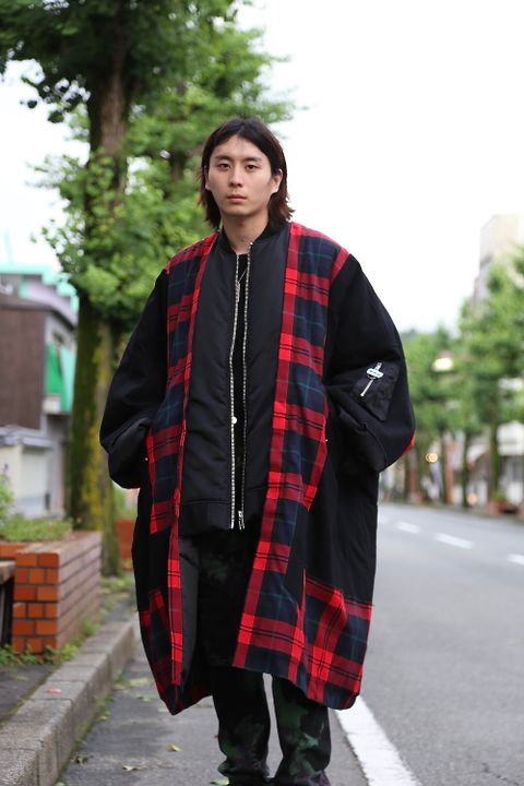 KIDILL Docking MA-1 Jacket(KL445) "Black×Red Tartan"スタイル.2020.7.25.