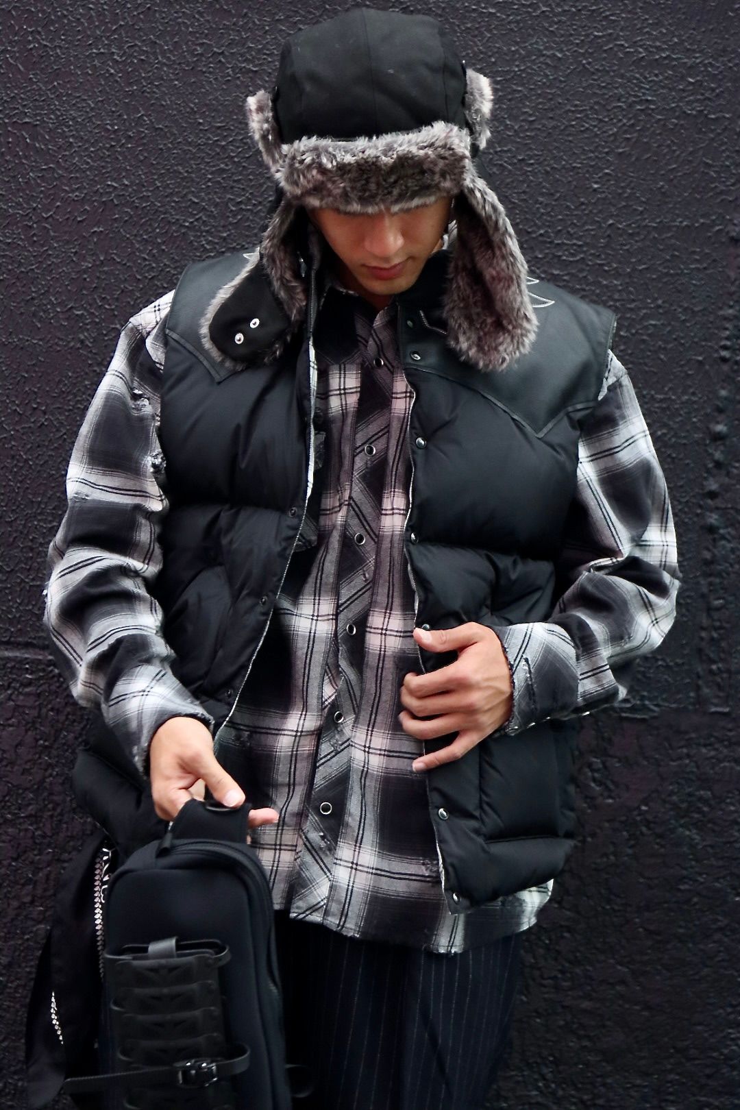 RAFU ラフ 23AW ダウンベスト RMFC DOWN VEST W/EMB'D BLACKスタイル
