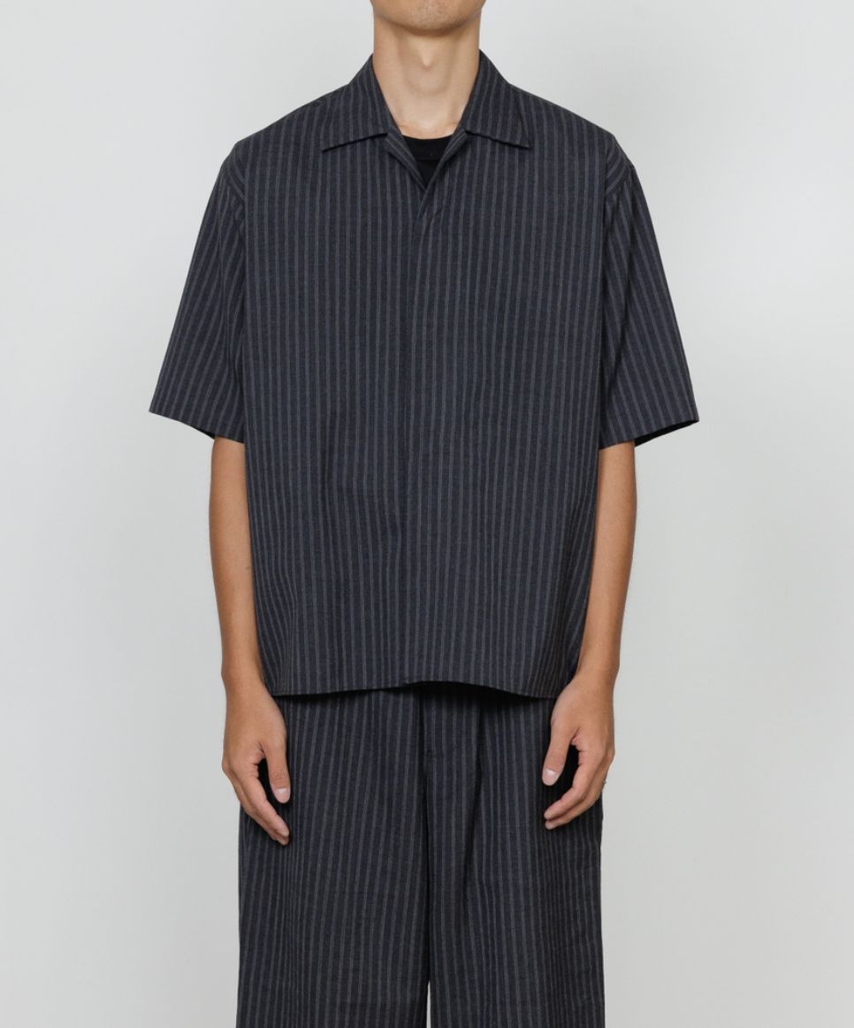 marka 26SS FLY FRONT OPEN COLLAR S/S SHIRT(M26A11SH02B)GRAY STRIPE☆新作発売！
