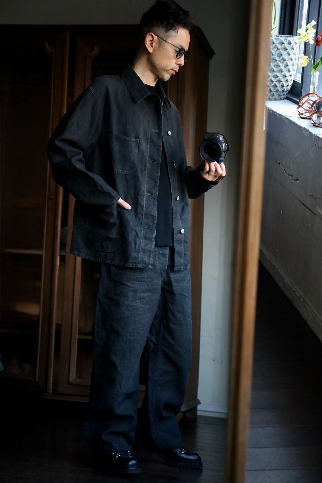 A.PRESSE - アプレッセ Vintage Black Linen Coverall (25SAP-01
