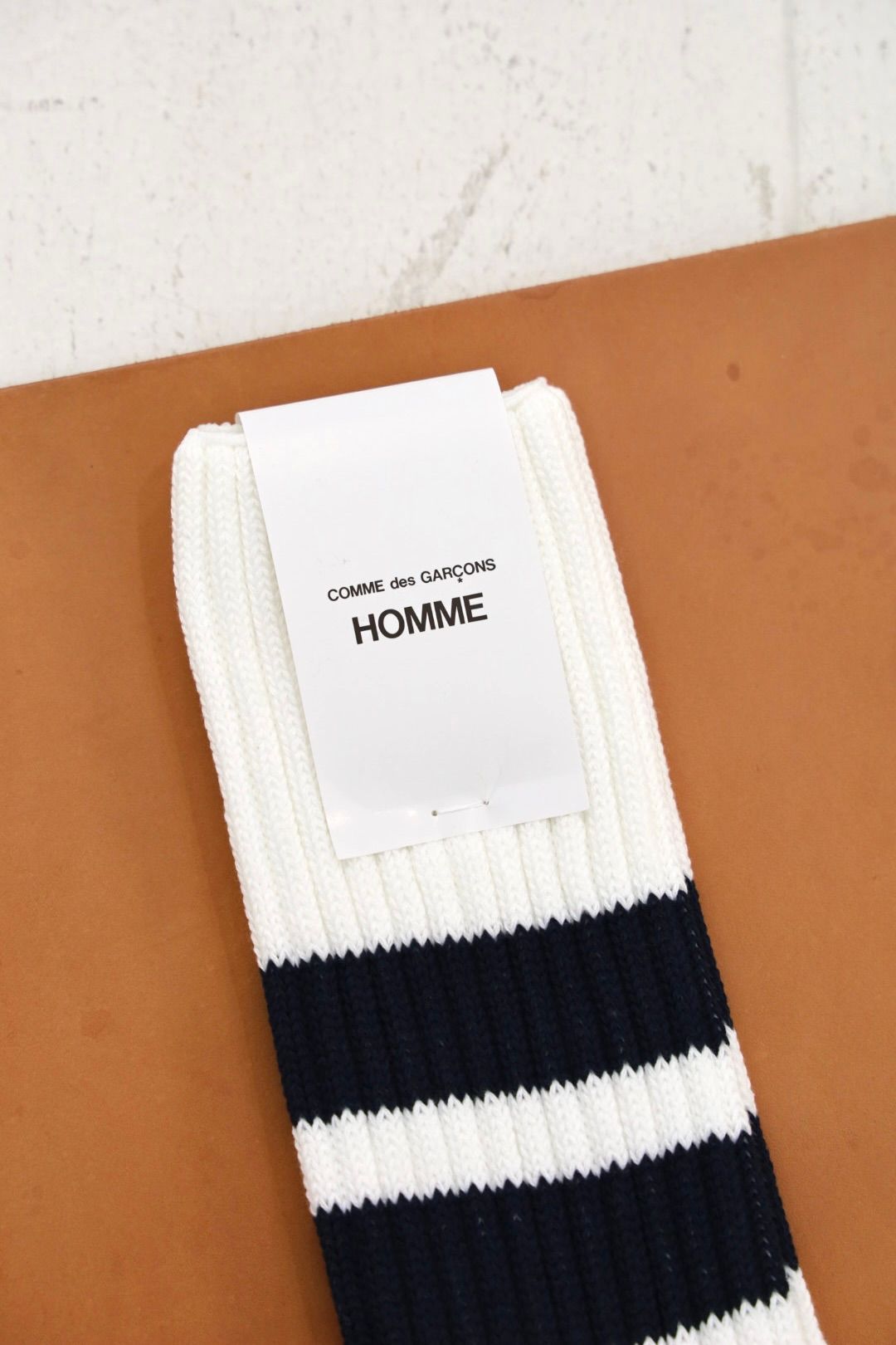 コムデギャルソンオム26FW 綿ローゲージパイルラインソックス(HR-K501-051-1)WHITE×NAVY☆8月7日(金)発売！