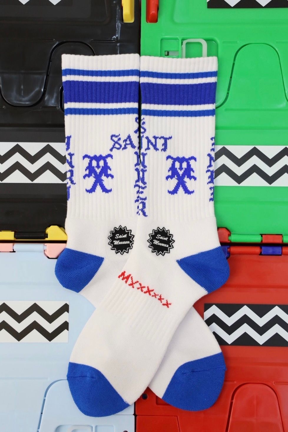 セントマイケル SINNER SOCKS (SM-HR1-0000-109)WHITE/BLUE★10月11日(土)発売！
