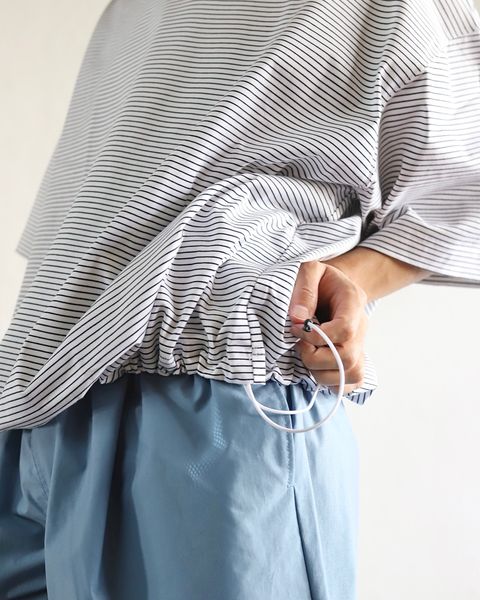 イズネス 24SS BALLOON BORDER SHORT SLEEVE T-SHIRT(WHITE) style 2024.4.5