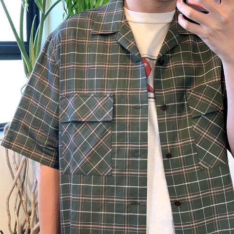 comme des garcons homme リネン綿チェック x 綿タイプライター S/S オープンカラーシャツ style.2022.5.17