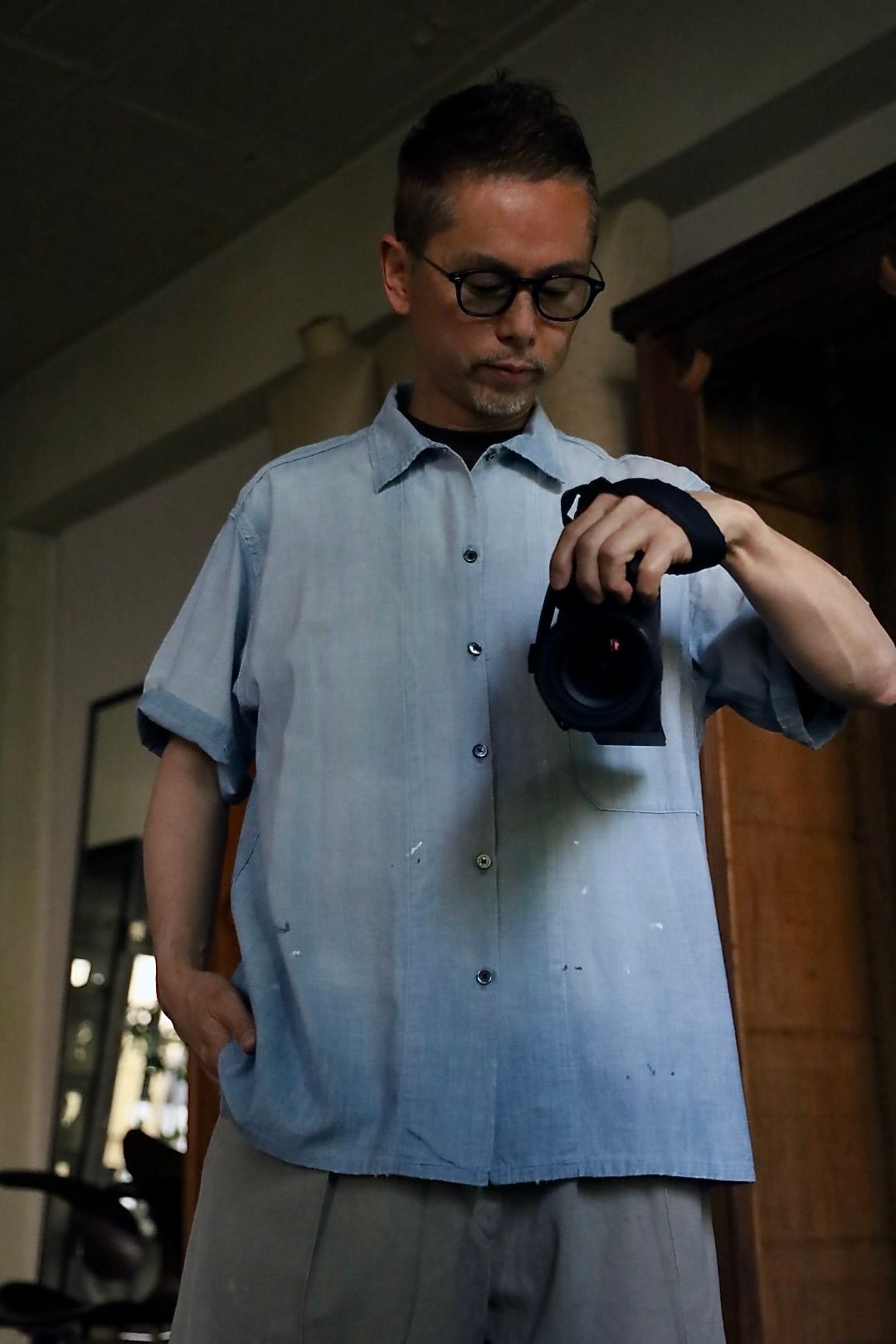 A.PRESSE 2026 STYLE1 Vintage Chambray S/S Shirtスタイル