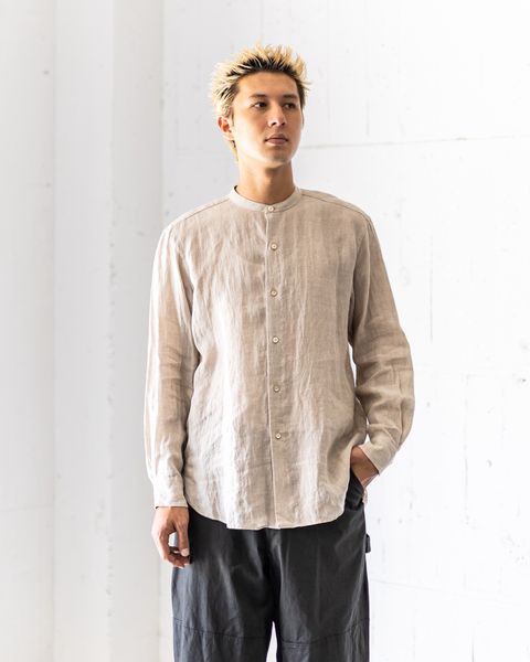 blurhms 25FW Linen Band-collar Shirt(BHS25F021)natural