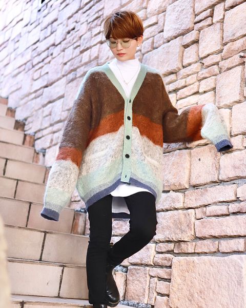 YOKE 新作MOHAIR BORDER CARDIGAN style.2023.9.3