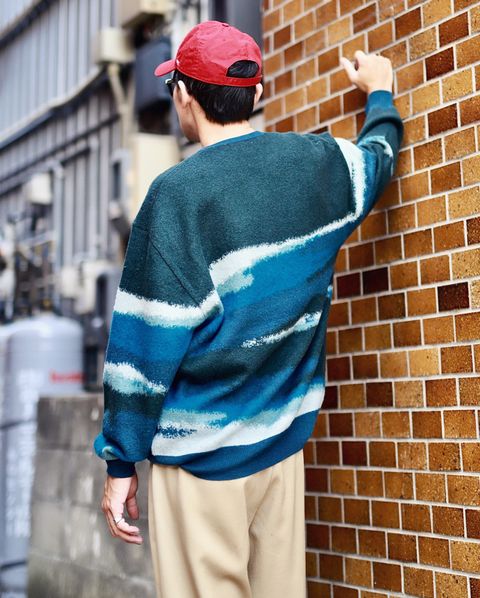 Graphpaper 23AW Jacquard Crew Neck Knit"DEEP FORST"スタイル
