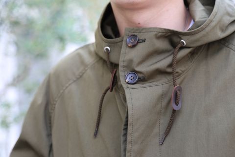 COMME des GARCONS HOMME 綿ナイロンウェザーフーデッドコート"KHAKI"style.8.12.